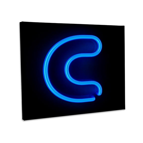 3dRose, Monogram letter C abstract neon blue lit shining illuminated, Museum Grade Canvas Wrap 20x16