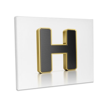 3dRose, Monogram letter H in golden metal with perforated front in gray, Museum Grade Canvas Wrap 10x8