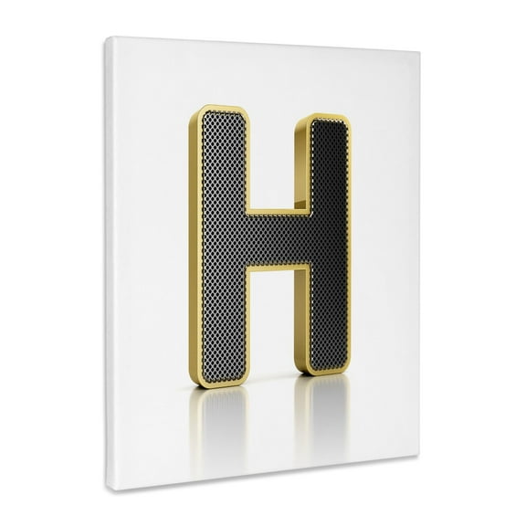 3dRose, Monogram letter H in golden metal with perforated front in gray, Museum Grade Canvas Wrap 8x10
