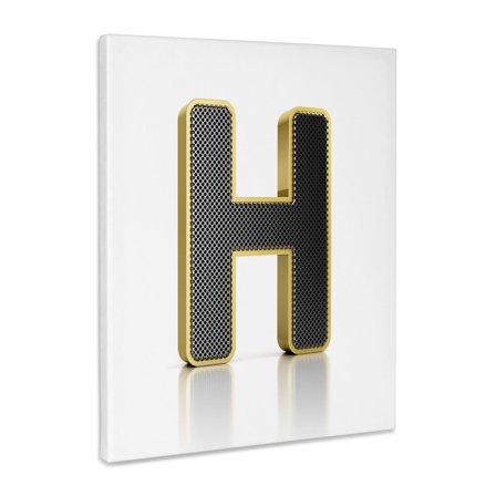 3dRose, Monogram letter H in golden metal with perforated front in gray, Museum Grade Canvas Wrap 8x10