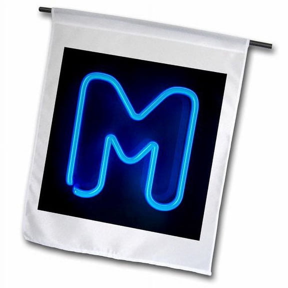 3dRose, Monogram letter M abstract neon blue lit shining illuminated, 12 x 18 inch Garden Flag