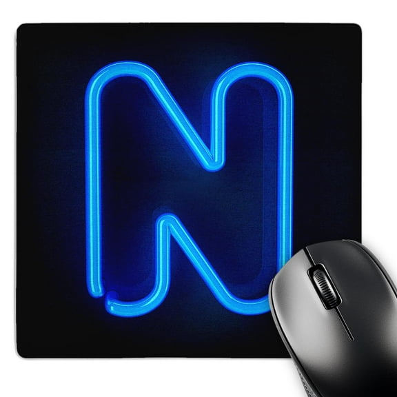 3dRose, Monogram letter N abstract neon blue lit shining illuminated, MousePad