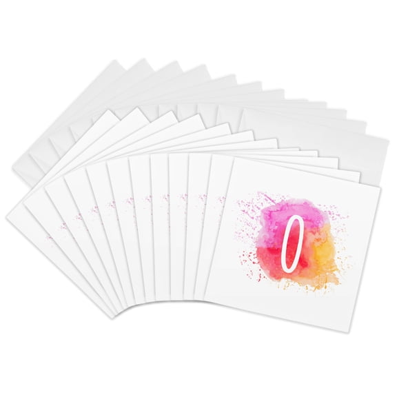 3drose, Monogram Letter O Inside a Pink, Red, and Yellow Paint Splash., 12 Greeting Cards with Envelopes