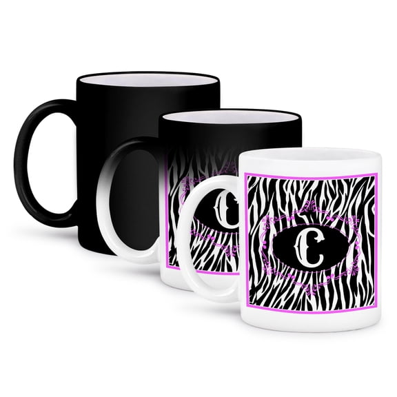3dRose, Monogram with C initial  Zebra print with Hot Pink design, 11oz Magic Transforming Mug