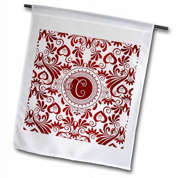 3dRose, Monogrammed Red and White Elegance with Letter C, 12 x 18 inch Garden Flag