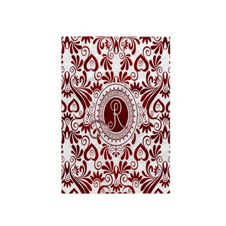 3dRose, Monogrammed Red and White Elegance with Letter R, 15x22 Hand Towel