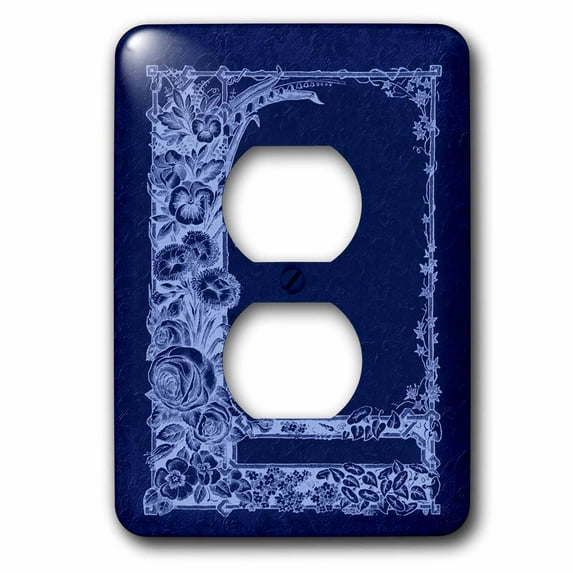 3dRose, Monotone floral trellis design in negative on a cobalt blue damask background, 2 plug outlet cover