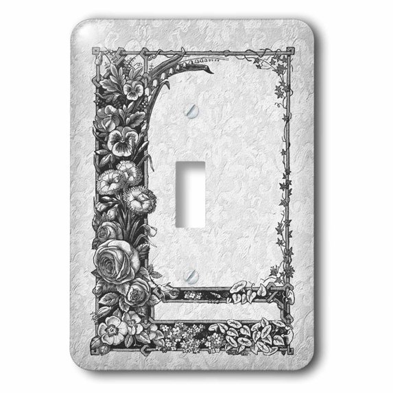 3dRose, Monotone floral trellis design on a slate grey damask background, single toggle switch