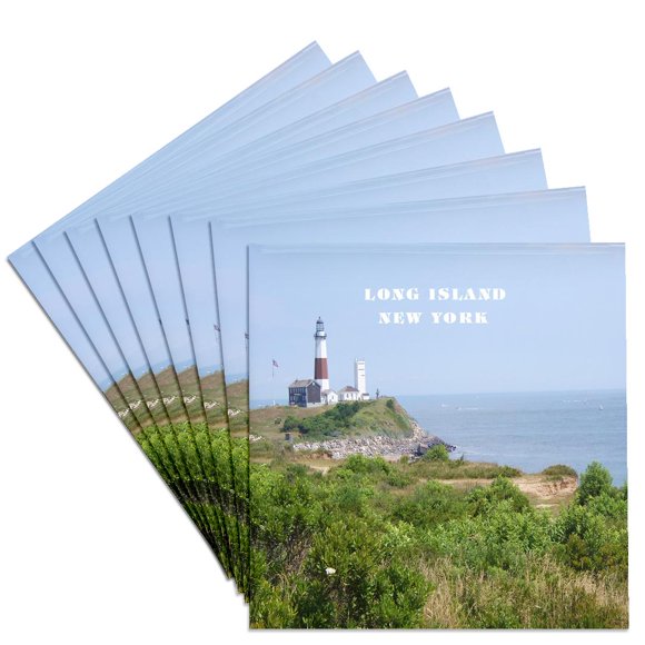 3dRose, Montauk Point Lighthouse On Long Island New York, Set of 8 Ceramic Tile Coasters