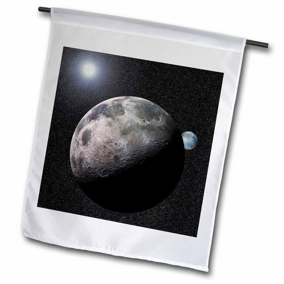 3dRose, Moon Dance solar system scene of planet Earth and moon dancing in space orbit, 12 x 18 inch Garden Flag