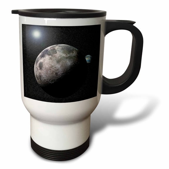 3drose, Moon Dance Solar System Scene of Planet Earth and Moon Dancing in Space Orbit, 14oz Stainless Steel Travel Mug