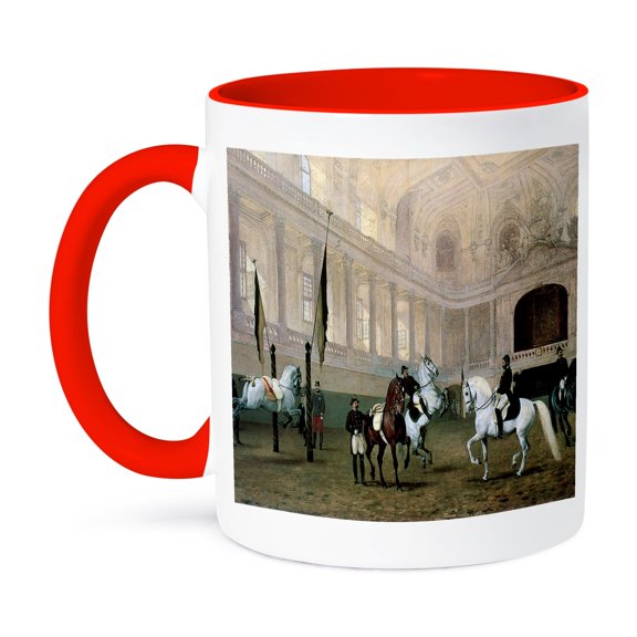 3dRose, Morning Exercise in the Winter Riding School by Julius von Blass, 15oz Two-Tone Red Mug