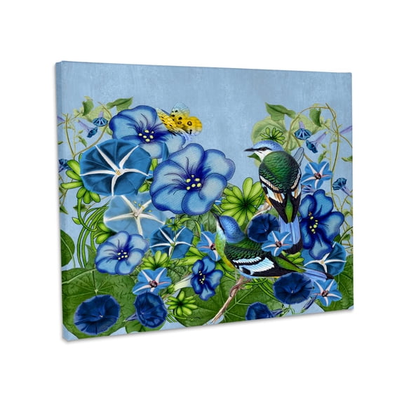 3dRose, Morning Glory Garden September Birth Flower with Birds, Butterflies perfect for September Birthday, Museum Grade Canvas Wrap 10x8