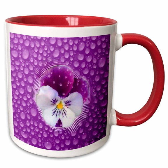 3drose, Morning Mist and Purple Pansy, 11oz Two-tone Red Mug