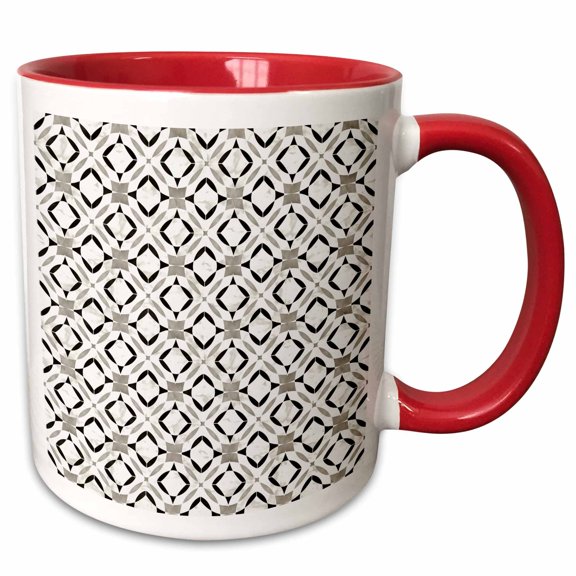 3drose, Moroccan Tile Pattern Gray, 11oz Two-tone Red Mug