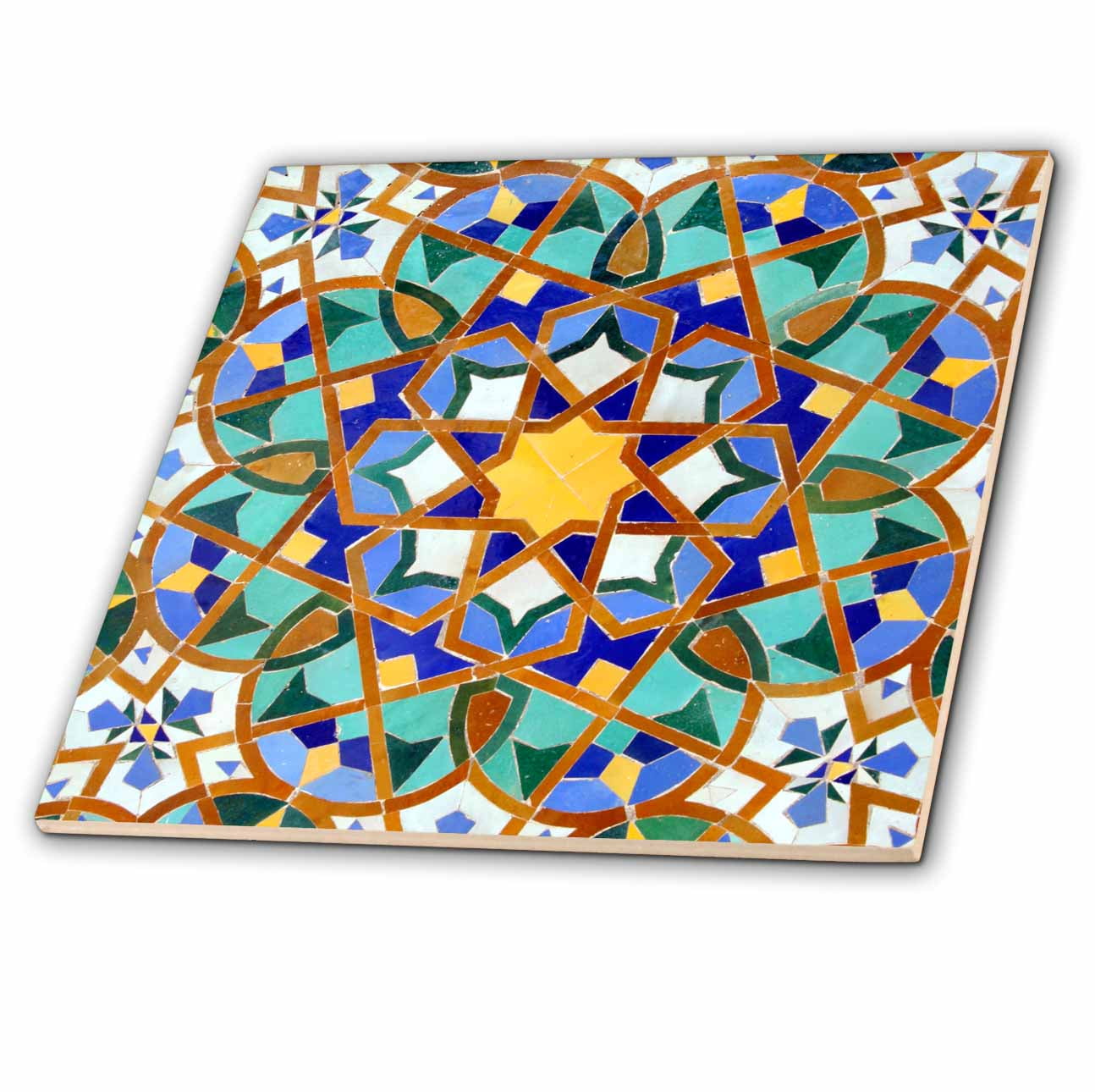 3dRose, Morocco, Hassan II Mosque mosaic, Islamic tile detail-AF29 KWI0018 - Kymri Wilt, 12 Inch Ceramic Tile