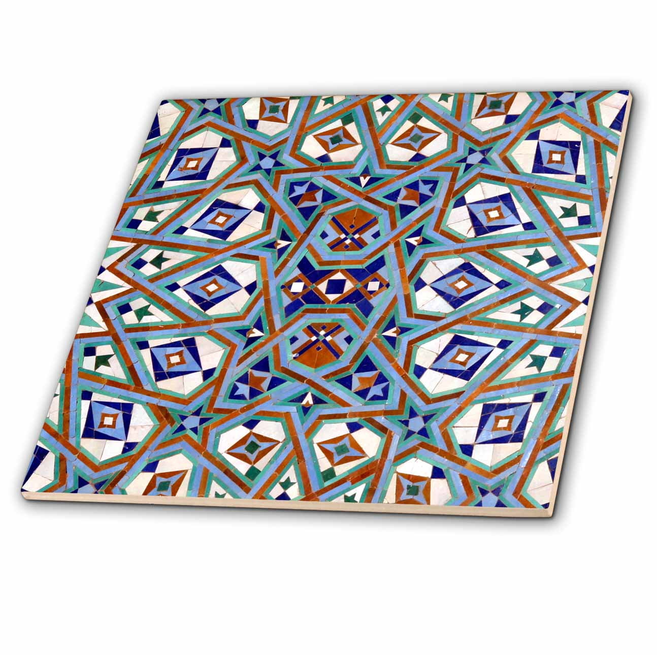 3dRose, Morocco, Hassan II Mosque mosaic, Islamic tile detail-AF29 KWI0020 - Kymri Wilt, 8 Inch Ceramic Tile