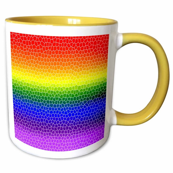 3drose, Mosaic Rainbow Pride Lgtb Flag, 11oz Two-tone Yellow Mug
