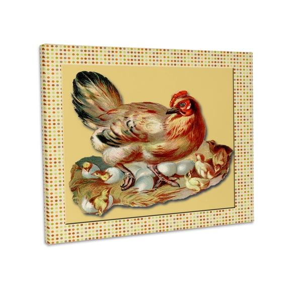 3dRose, Mother Hen and Her Peeps Eggs and Hatching Chicks, Museum Grade Canvas Wrap 14x11