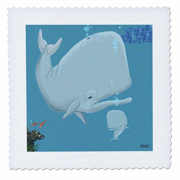 3dRose, Mother and calf sperm whales underwater, 14x14 inch quilt square