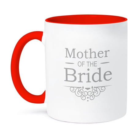 3dRose, Mother of the Bride in silver - Wedding - part of matching marriage party set - grey gray swirls, 11oz Two-Tone Red Mug