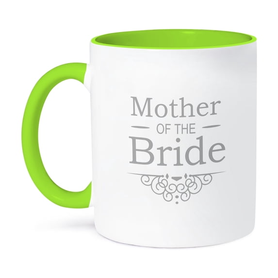 3dRose, Mother of the Bride in silver - Wedding - part of matching marriage party set - grey gray swirls, 15oz Two-Tone Green Mug
