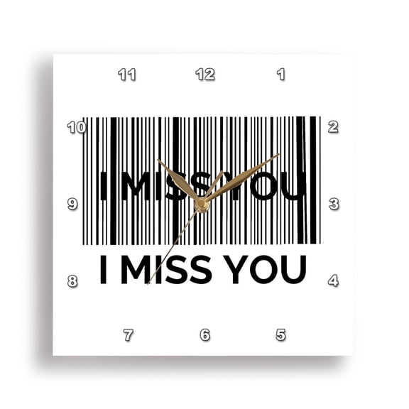 3dRose, Motivational quote Barcode love message I miss you, 15x15 Wall Clock