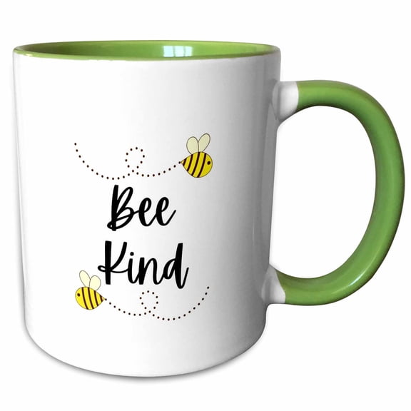 3drose, Motivational Quote Bee Kind with Honeybee, 11oz Two-tone Green Mug