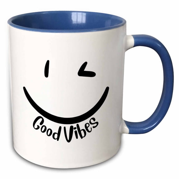 3drose, Motivational Quote Good Vibes Smiley, 11oz Two-tone Blue Mug