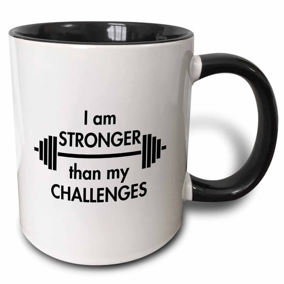 3drose, Motivational Quote I Am Stronger Than My Challenges, 11oz Two-tone Black Mug