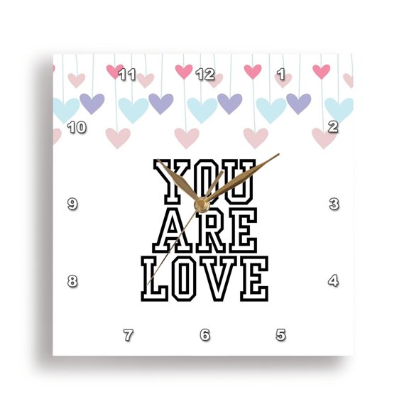 3dRose, Motivational quote You are Love with string of hearts, 15x15 Wall Clock