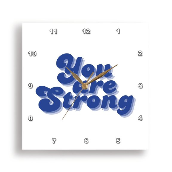 3dRose, Motivational quote You are Strong Blue Typography, 15x15 Wall Clock