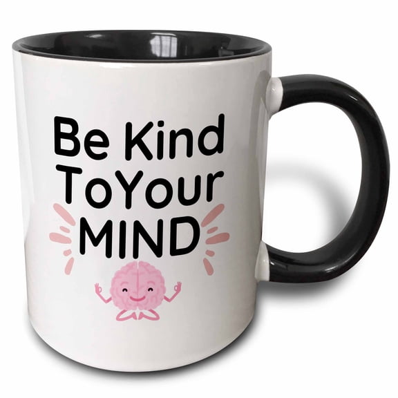 3drose, Motivational Quote of Be Kind to Your Mind, 11oz Two-tone Black Mug