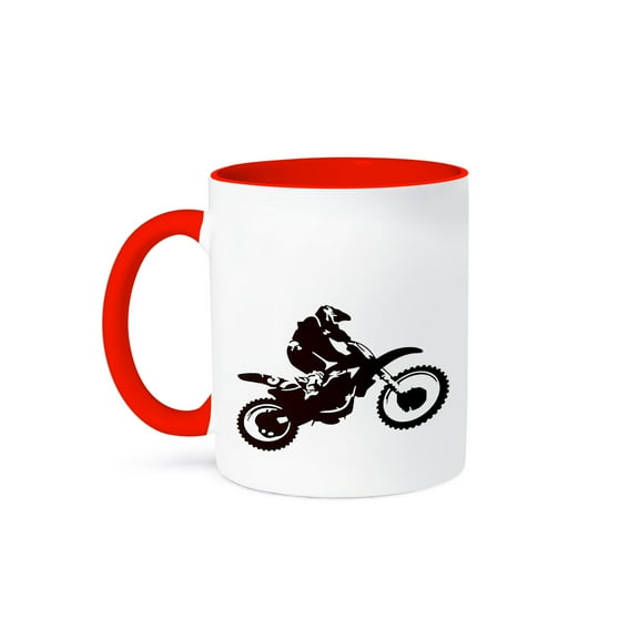 3dRose, Motocross- bike, off road,motorcross, motorcycle, motorx, radical, silhouette, tricks, 11oz Two-Tone Red Mug