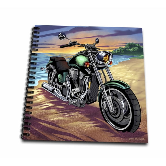 3dRose, Motorcycle parked on the beach at sunset, Drawing Book 8 x 8 inch
