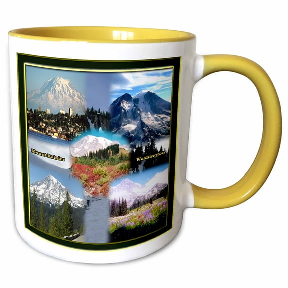 3drose, Mount Rainier Montage - Mount Rainier National Park, 11oz Two-tone Yellow Mug