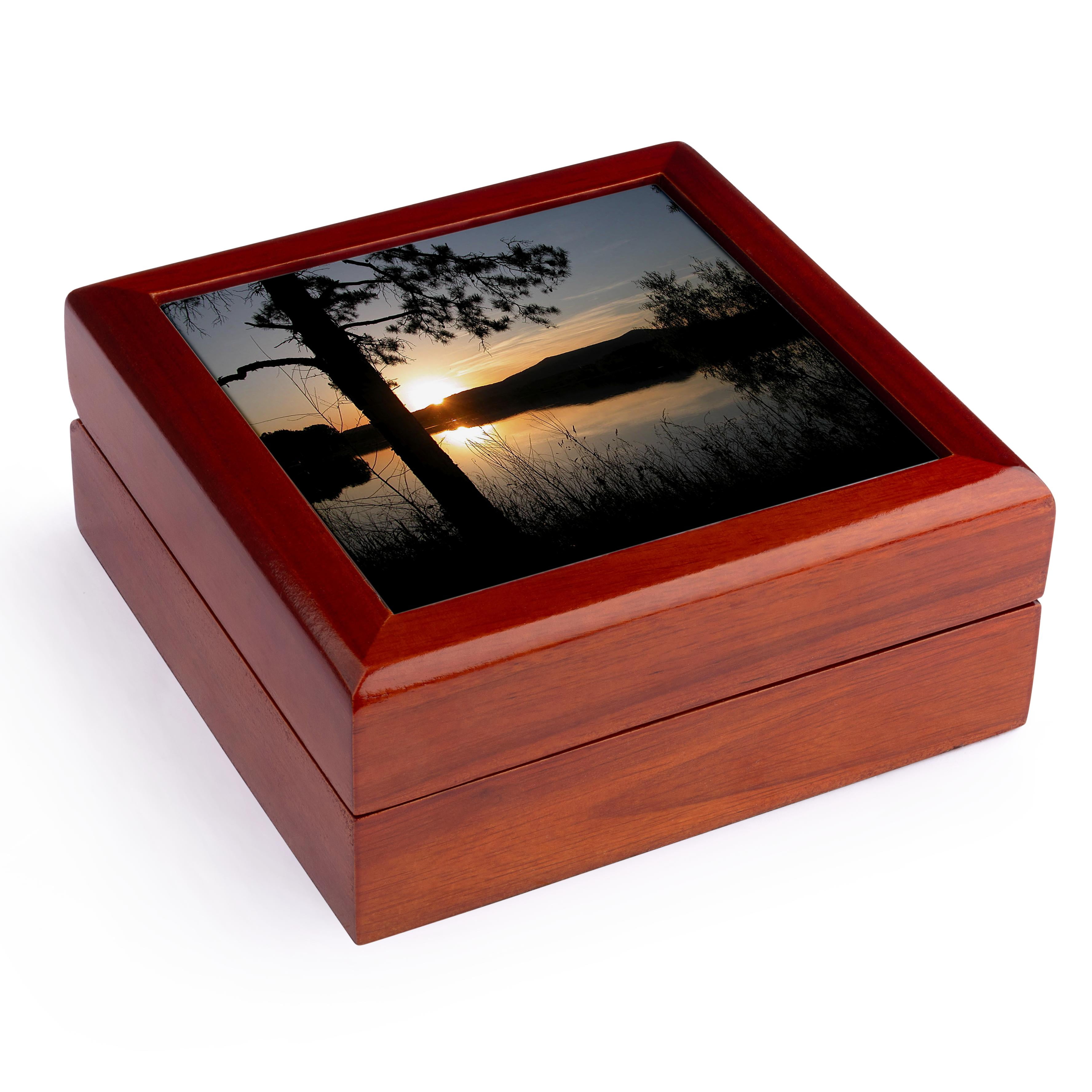 3dRose, Mountain Lake Sunset, Jewelry Box 5.5x5.5 inch with 4 inch tile