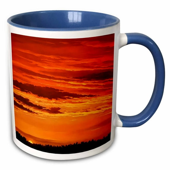 3drose, Mountain Ridge Flame Coloured Sunset Sky, 11oz Two-tone Blue Mug