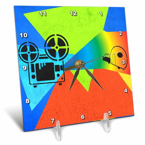 3dRose, Movie Reel on Projector in Vivid Colors, 6x6 Desk Clock