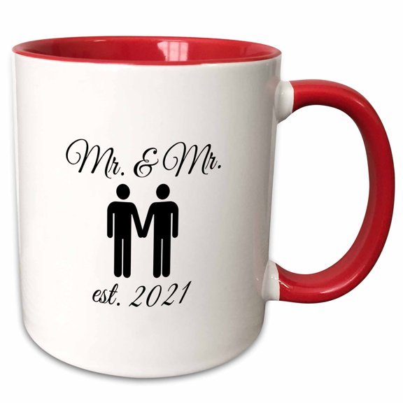 3drose, Mr. and Mr. with Two Men Est 2021 on White Background., 11oz Two-tone Red Mug
