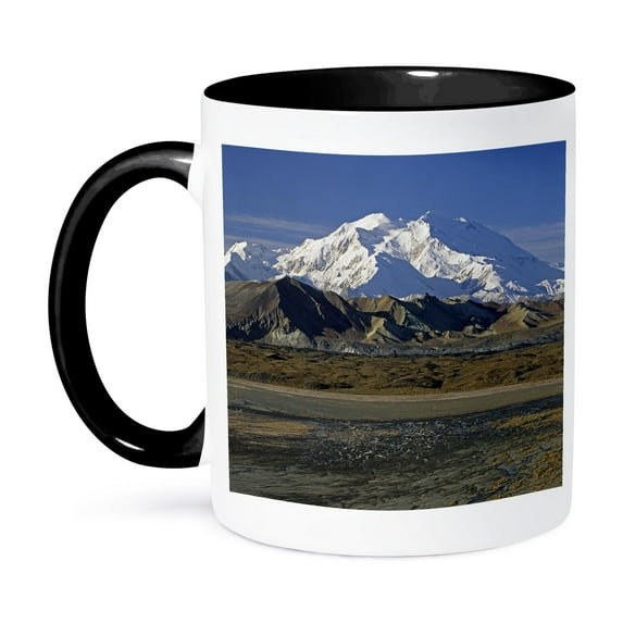 3dRose, Mt McKinley, McKinley River, Denali, Alaska, USA - US02 GRE0172 - Gerry Reynolds, 11oz Two-Tone Black Mug
