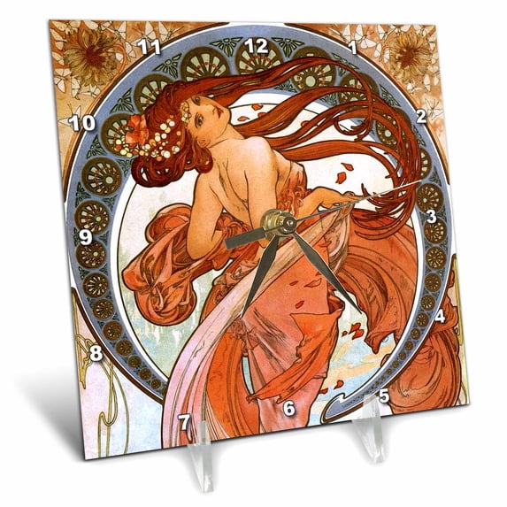 3dRose, Mucha – Muse of Dance, 6x6 Desk Clock
