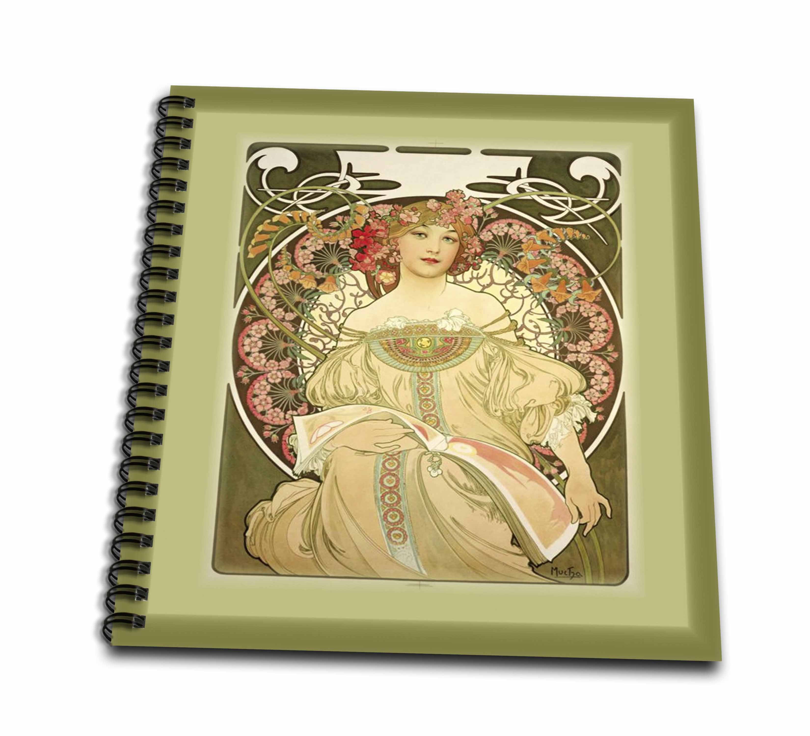 3dRose, Muchas Art Nouveau Painting Of Pretty Lady With Flowers Around Her.jp, Memory Book 12 x 12 inch
