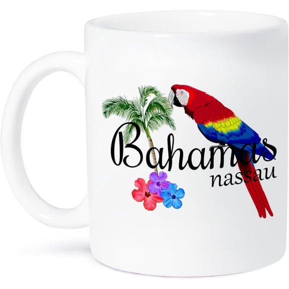 3dRose Mug Bahamas Nassau Caribbean souvenir with tropical parrot and flowers. - 11oz, Yellow (mug_299249_8)