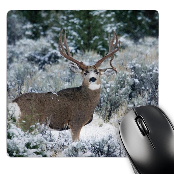 3dRose, Mule Deer Buck on alert, late Autumn Snow, MousePad