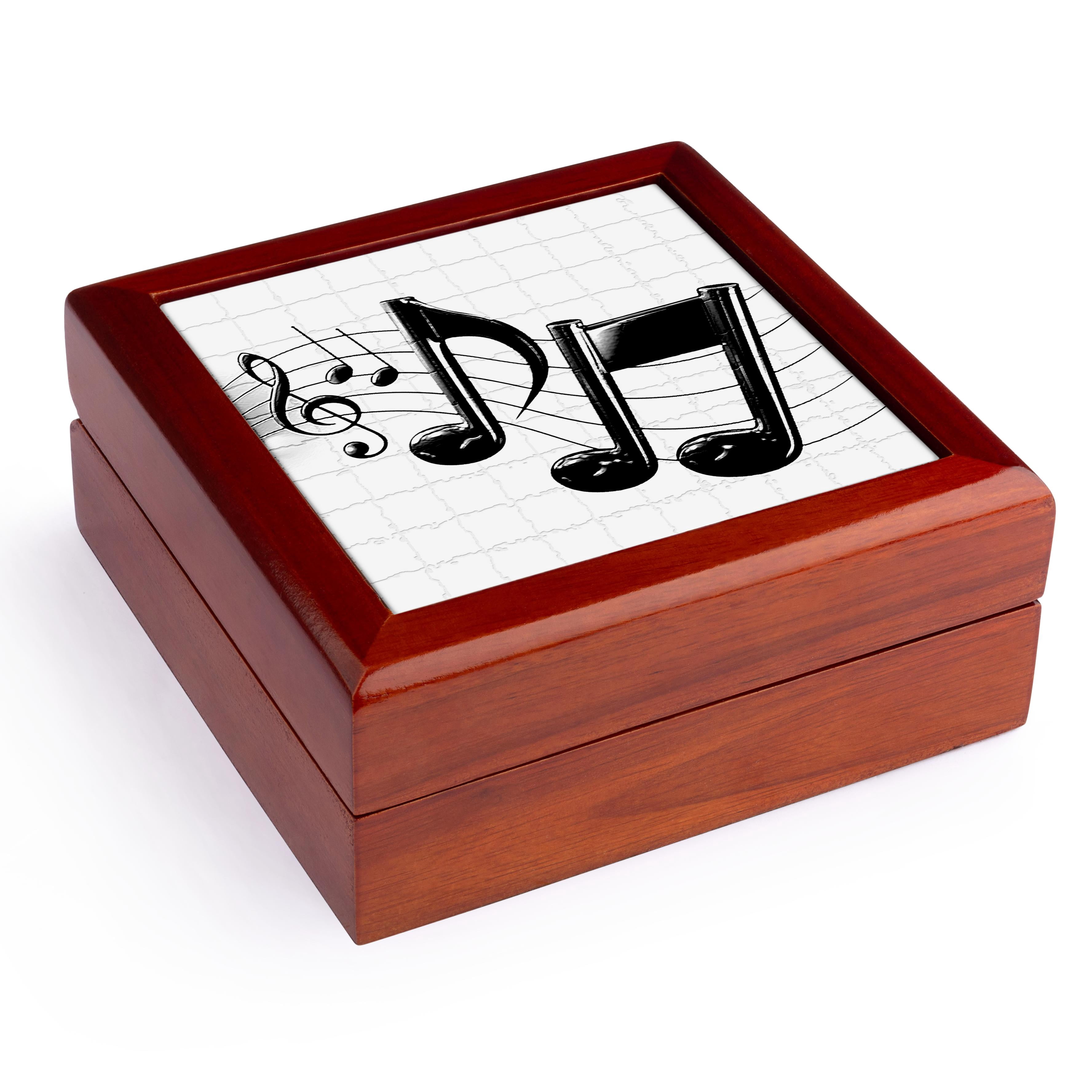 Music Note Writing Box 3dRose, Music Notes, Jewelry Box 5.5x5.5 inch with 4 inch tile ...