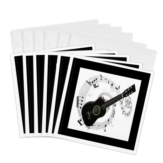 3drose, Music Notes N Guitar, 6 Greeting Cards with Envelopes