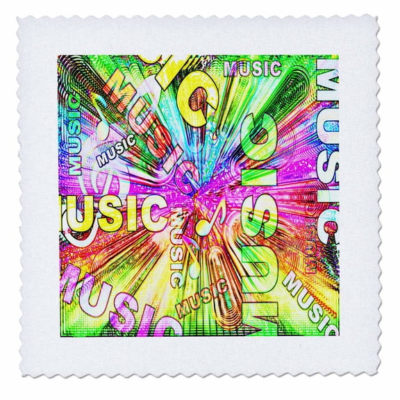 3dRose, Music collage with lots of colors and music notes, 10x10 inch quilt square