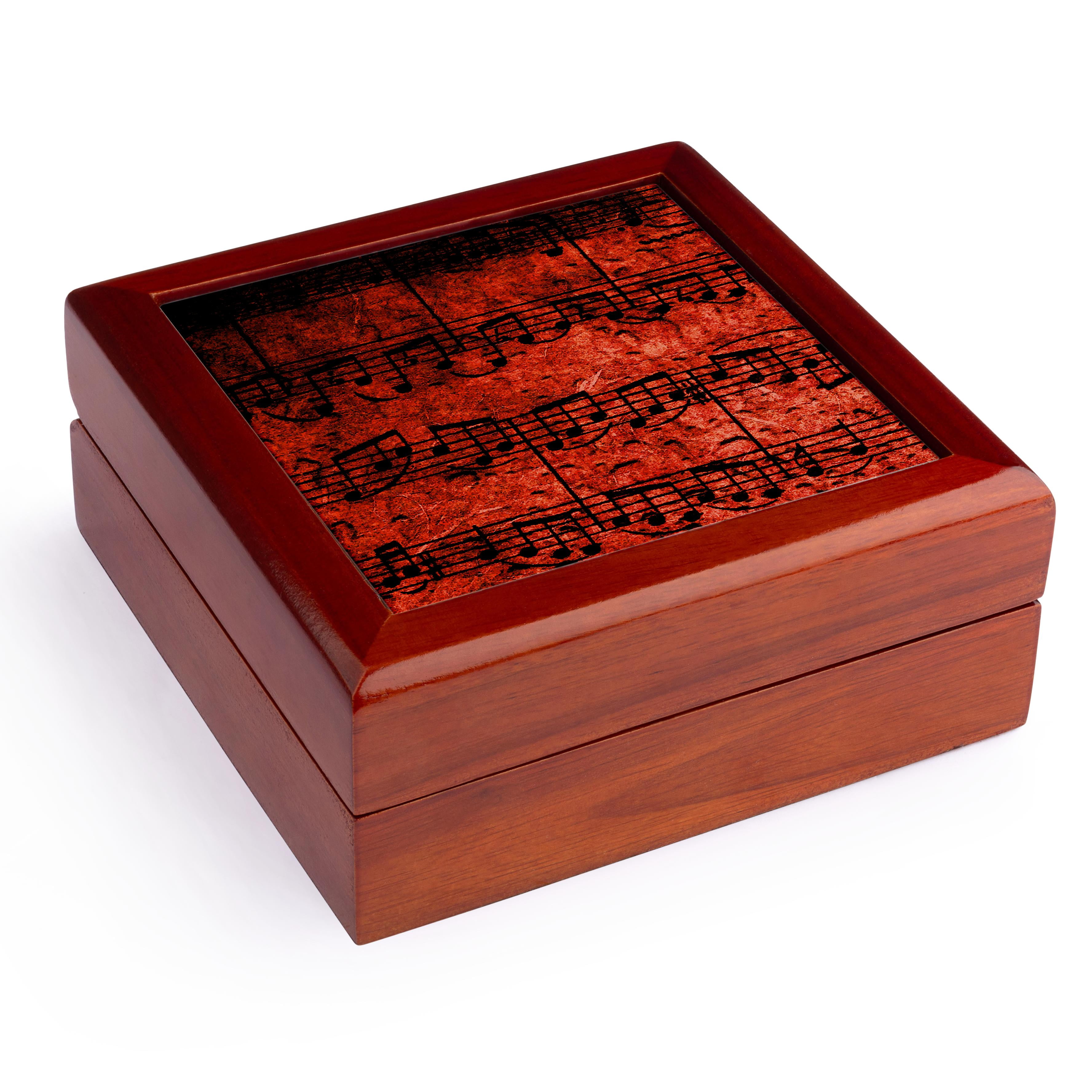 3dRose, Musical Interlude in Red, Jewelry Box 5.5x5.5 inch with 4 inch tile
