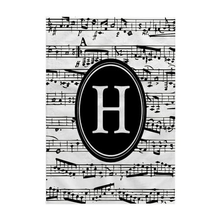 3dRose, Musical Letter H black and white Music Monogram circular initial H, 15x22 Hand Towel